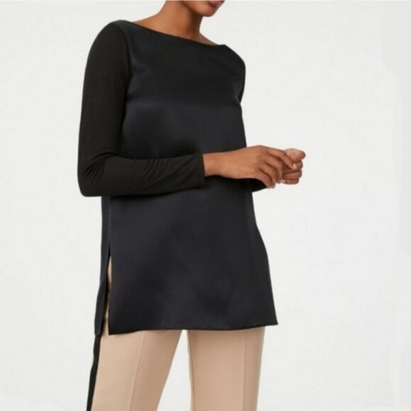 Club Monaco Chack Black 100% Silk Long Sleeve Top Women's Size XS - Picture 1 of 15